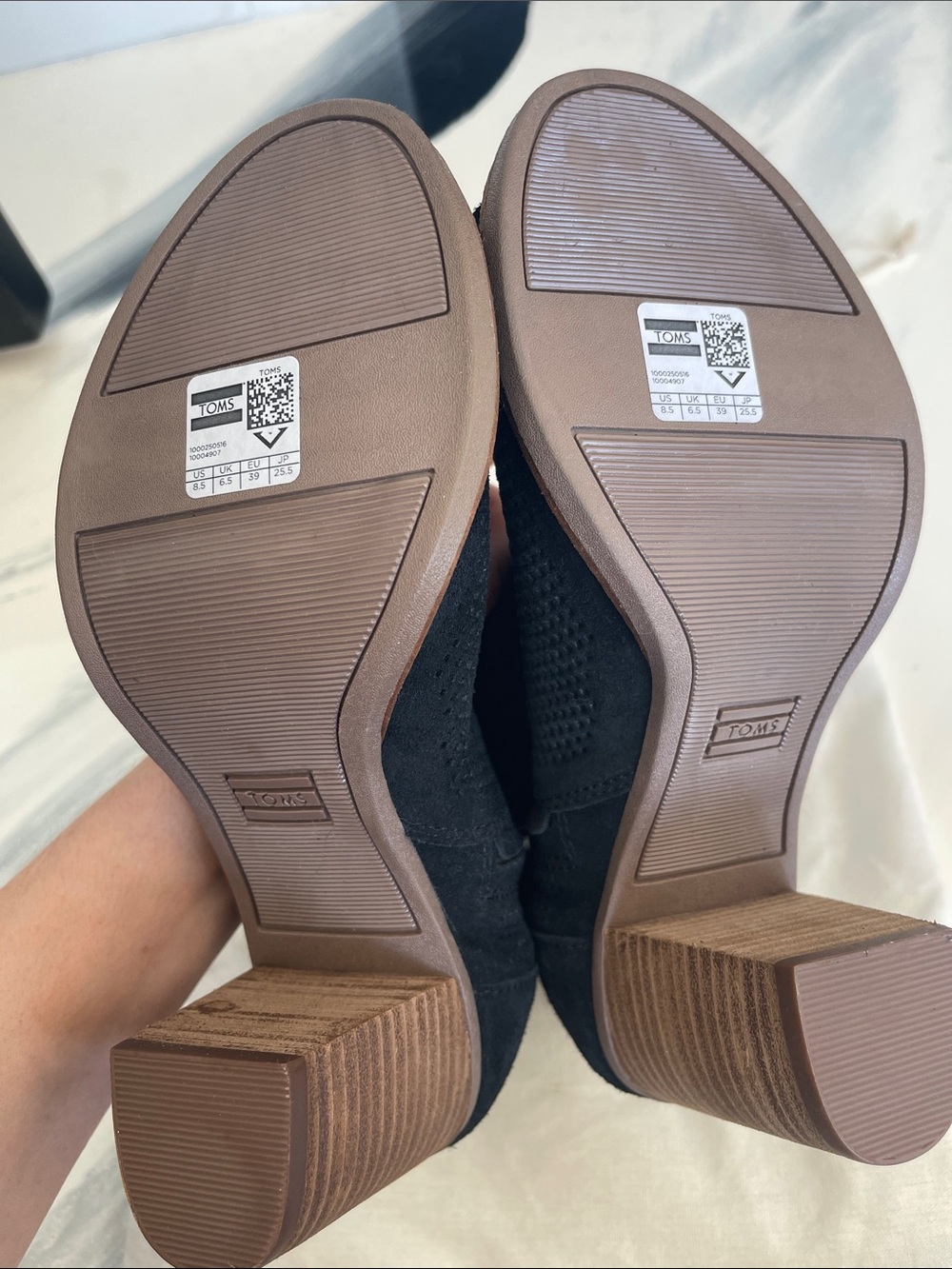 Toms Black Open-Toe Suede Ankle Booties with Brown Sole - Picture 2 of 3